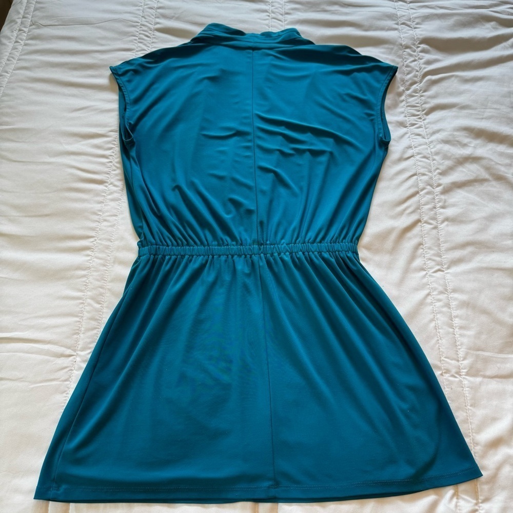 White House Black Market Teal Blue Sleeveless V-Neck Dress Mini Size Small - Picture 4 of 9